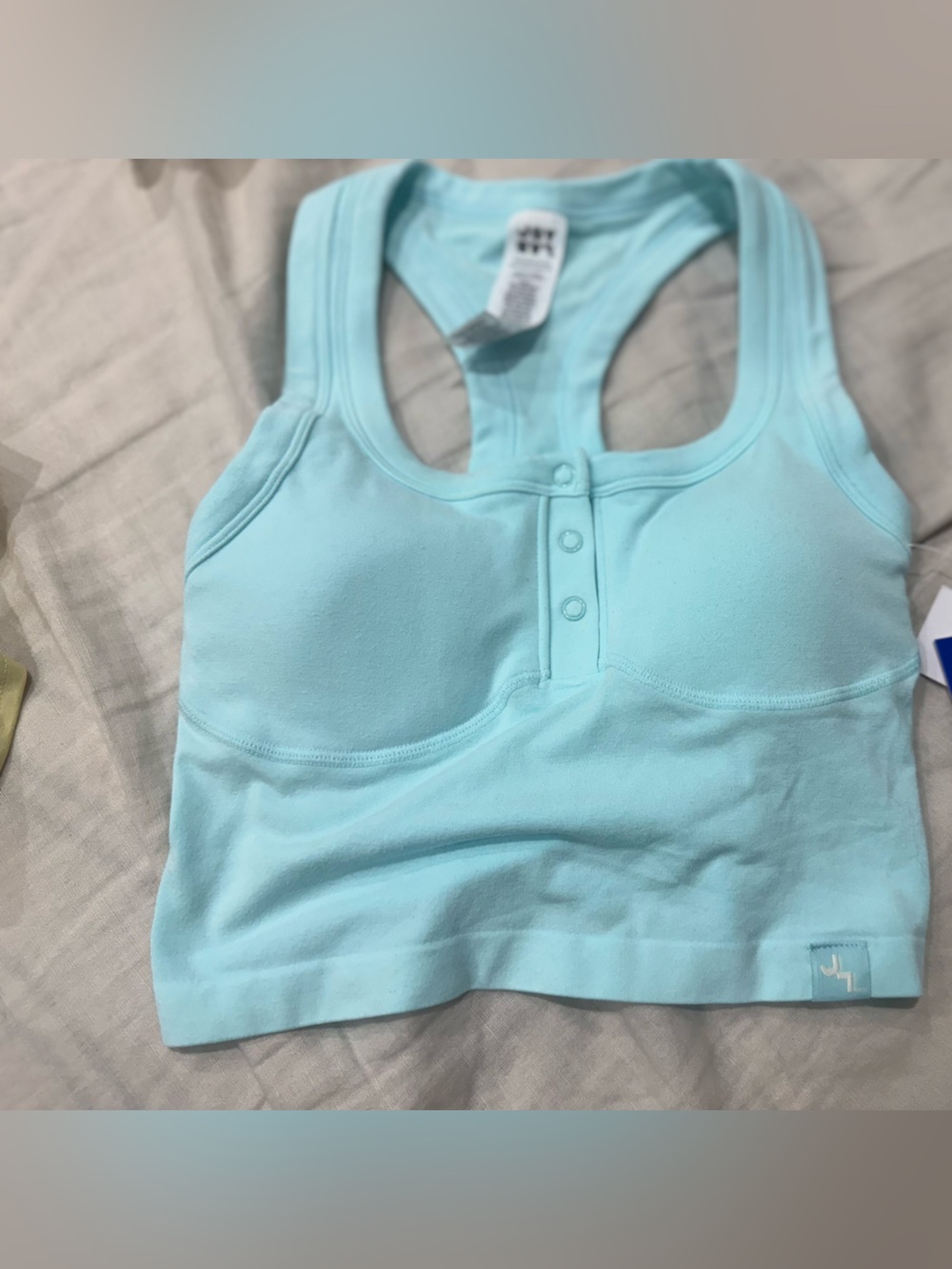 Light Blue Racerback Sports Bra with Front Snap Detail size XXS NWT